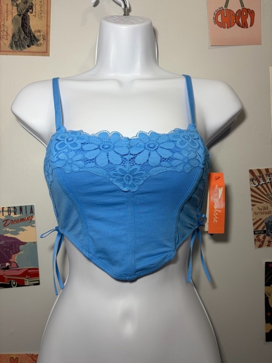 Colsie Other - Colsie Sky Blue Lace-Trim Cropped Bralette